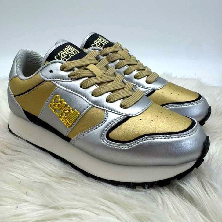 Roberto Cavalli Sport Women's Sneakers White & Gold Us 8 / Eu 38 Nwt